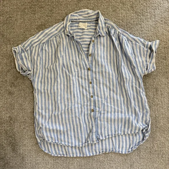 J‎ Crew Baird McNutt Irish Linen Striped Button Down Shirt Womens XL Blue White - Picture 2 of 10